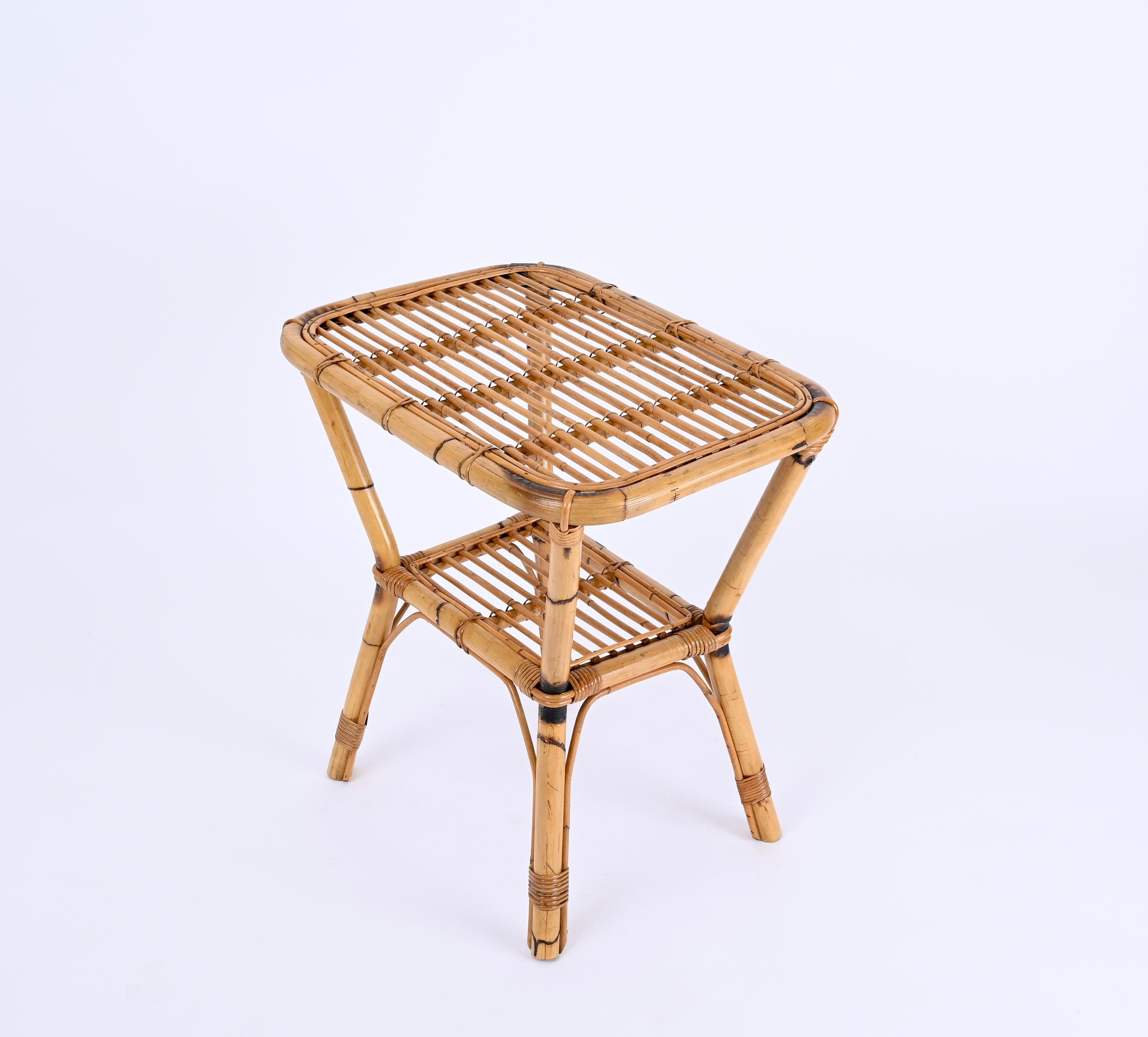Italian French Riviera Side or Coffee Table in Rattan, Bamboo and Wicker, Italy 1960s For Sale