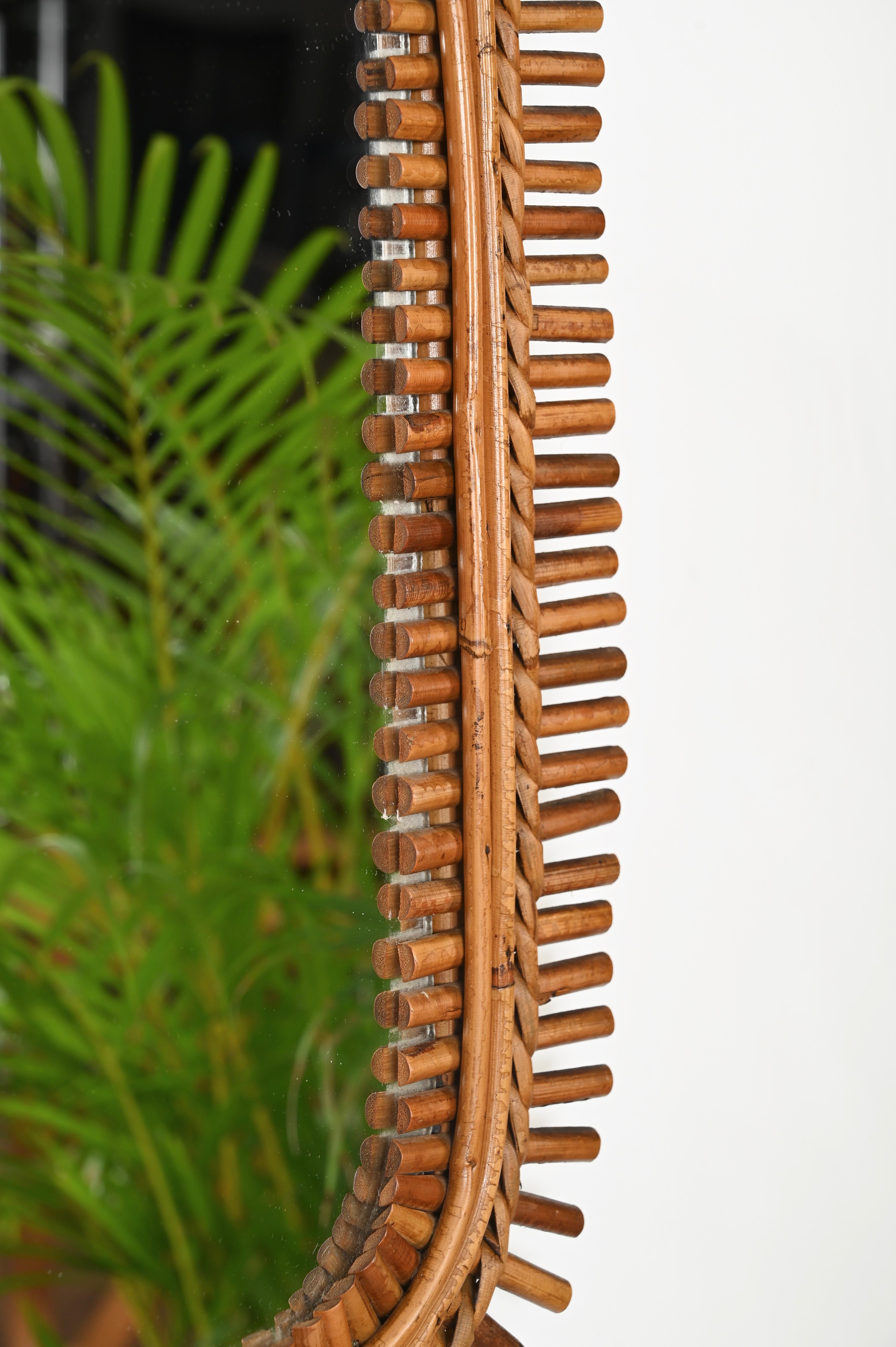Italiano Specchio quadrato French Riviera in bambù, rattan e vimini, Italia 1960 in vendita