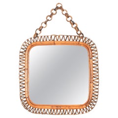 Miroir carré de la Côte d'Azur en rotin spiralé, osier et bambou, Italie, années 1960