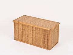 Coffre ou banc de rangement Côte d'Azur en bambou et osier, Italie 1970