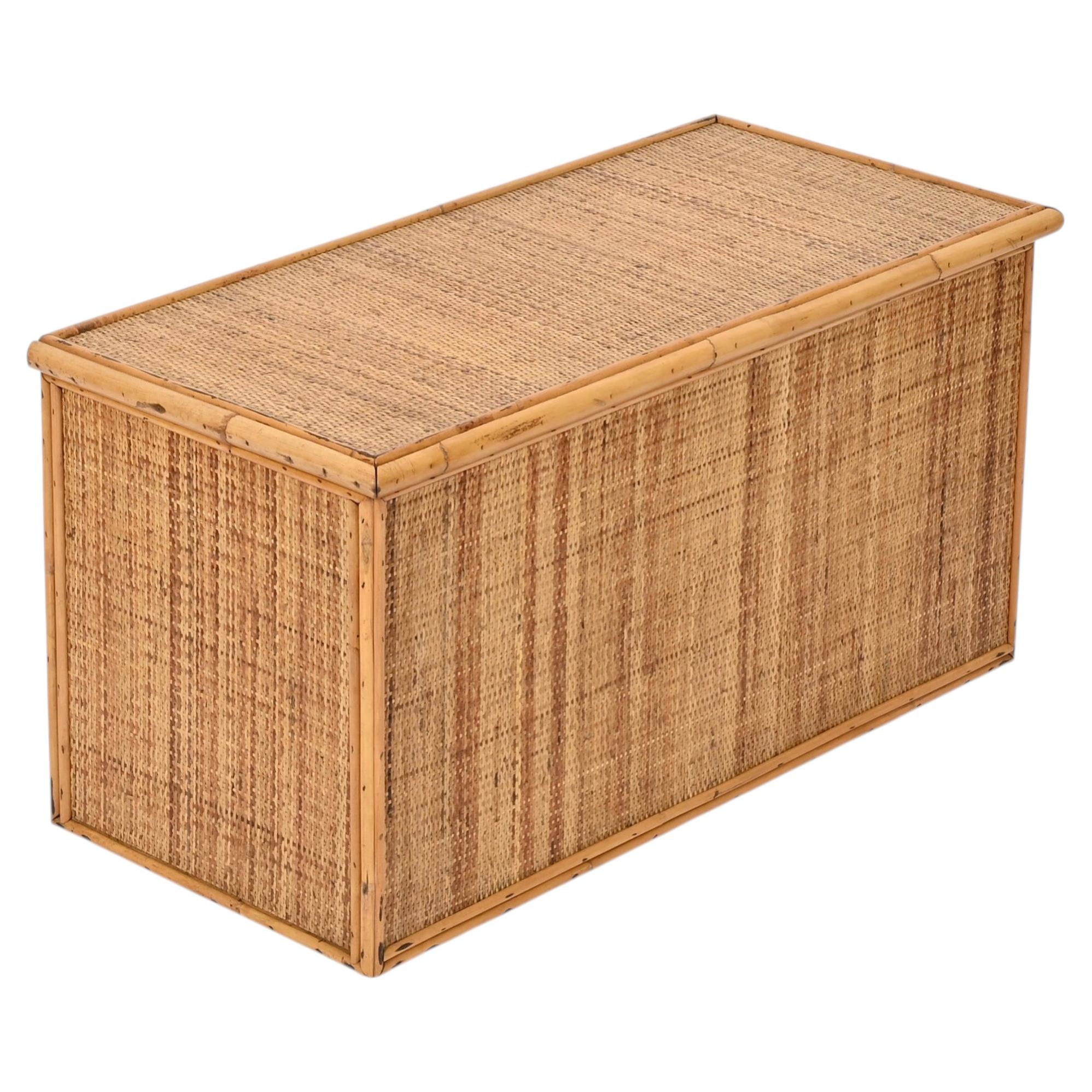 French Riviera Storage Chest or Bench in Bamboo and Wicker, Italy 1970