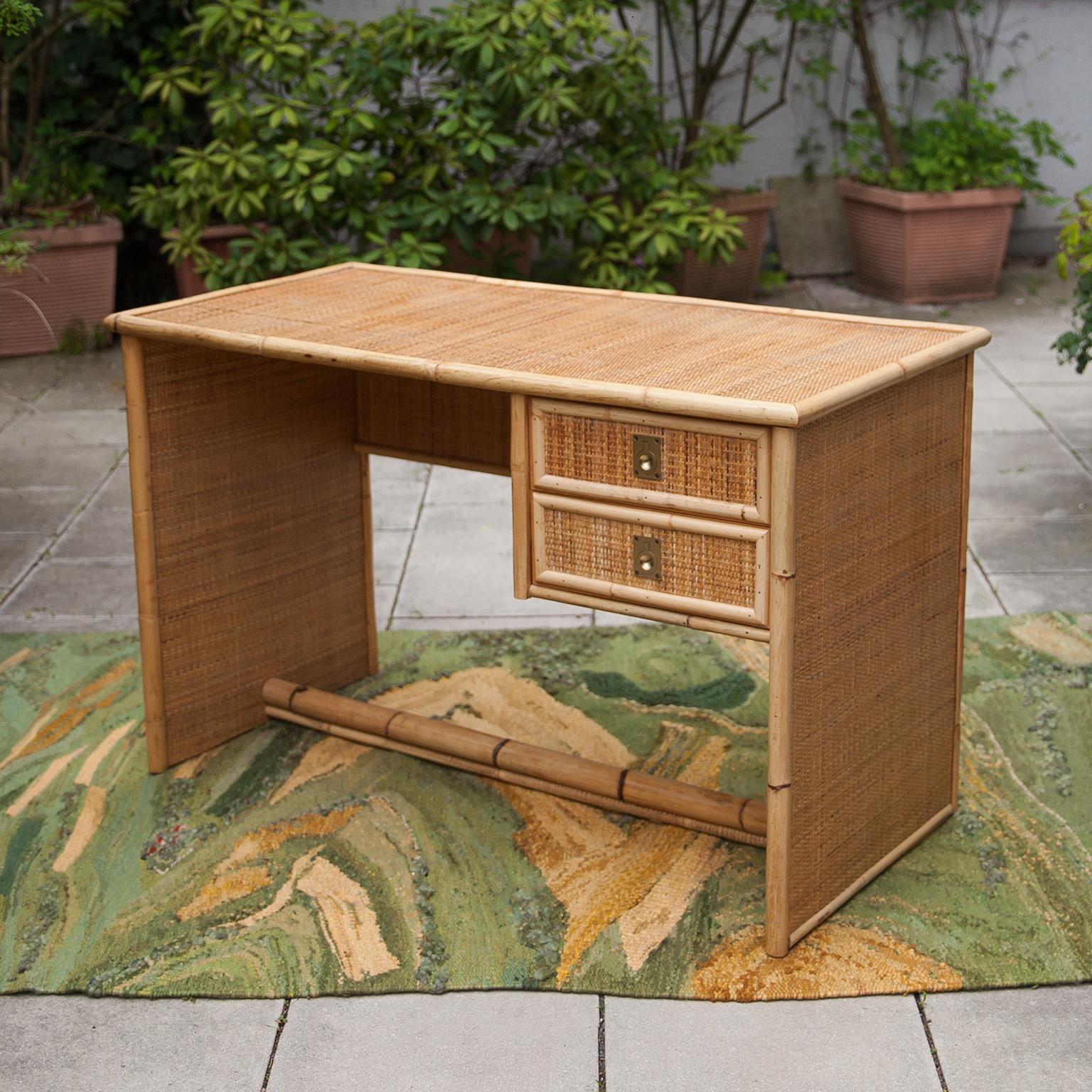 Mid-Century Modern French Riviera Style Bamboo Desk Italy 1960s For Sale