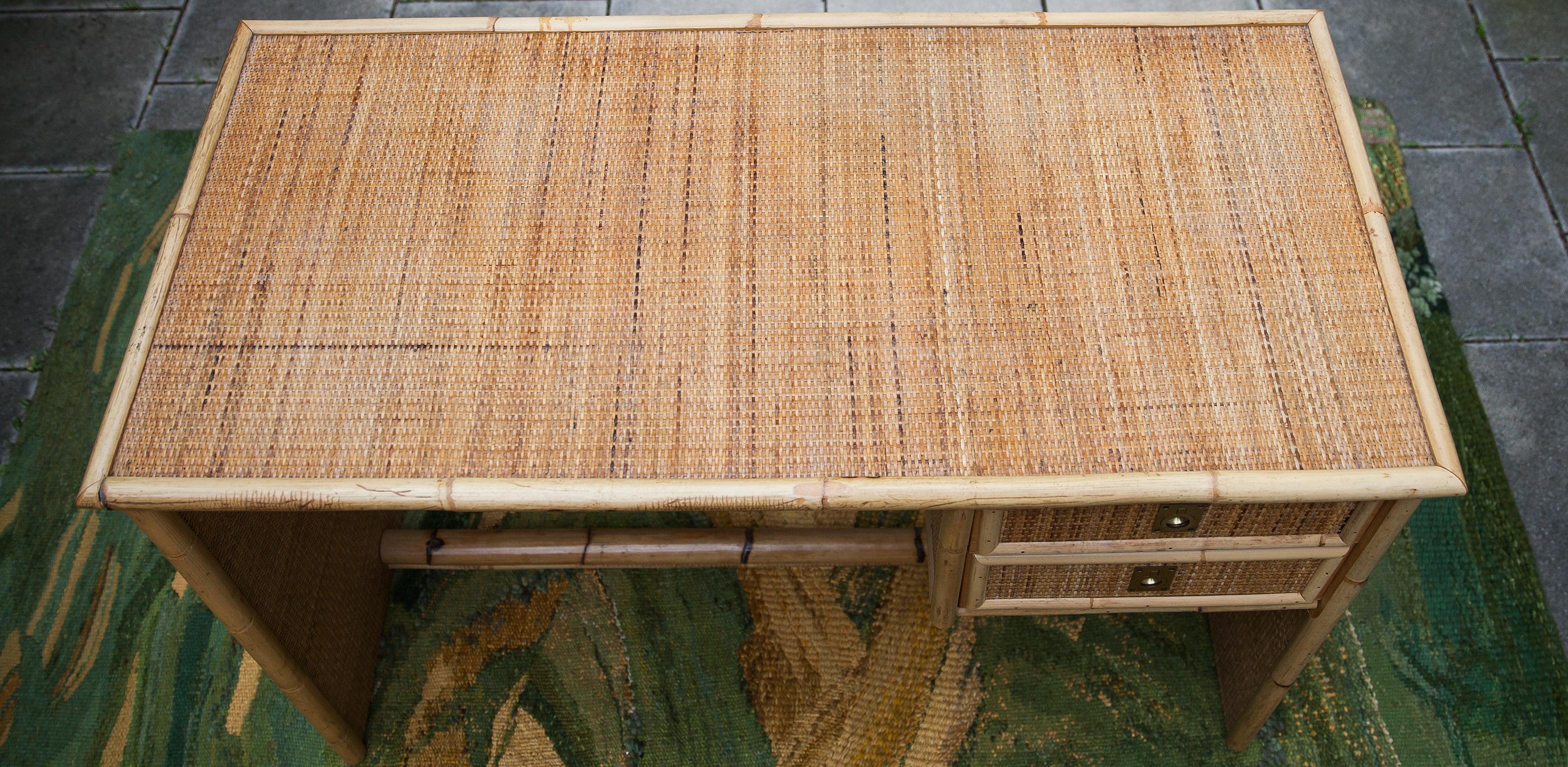 Mid-20th Century French Riviera Style Bamboo Desk Italy 1960s For Sale