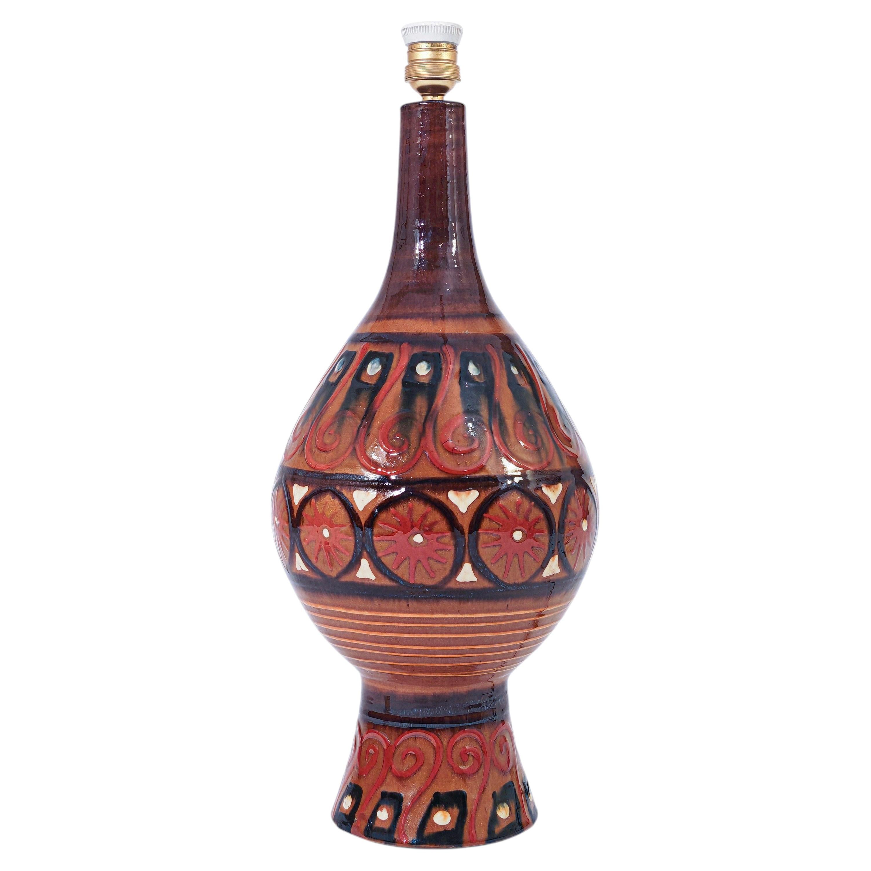 Puigdemont Ceramics. French Riviera turned and handmade table lamp, Spain, 1950s