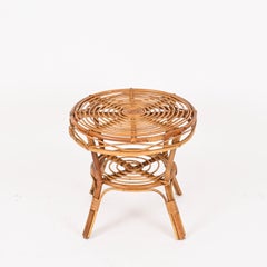 Tavolino in rattan e vimini intrecciato in stile Costa Azzurra, Italia, anni '70