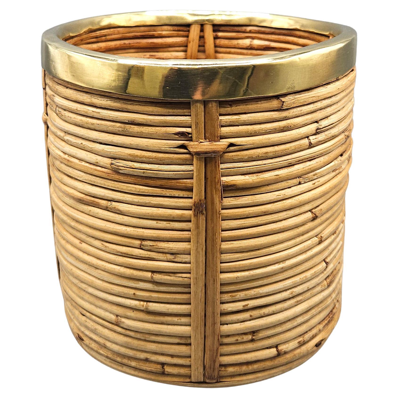 Cesta jardinera de ratán estilo Riviera francesa, estilo Vivai del Sud, Italia, c. 1970 en venta