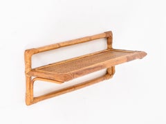 Scaffale in stile Costa Azzurra in bambù, rattan e vimini, Italia anni '70