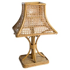 Used French Riviera Table Lamp With Rattan & Vienna Straw Lamp Shade, 1950s