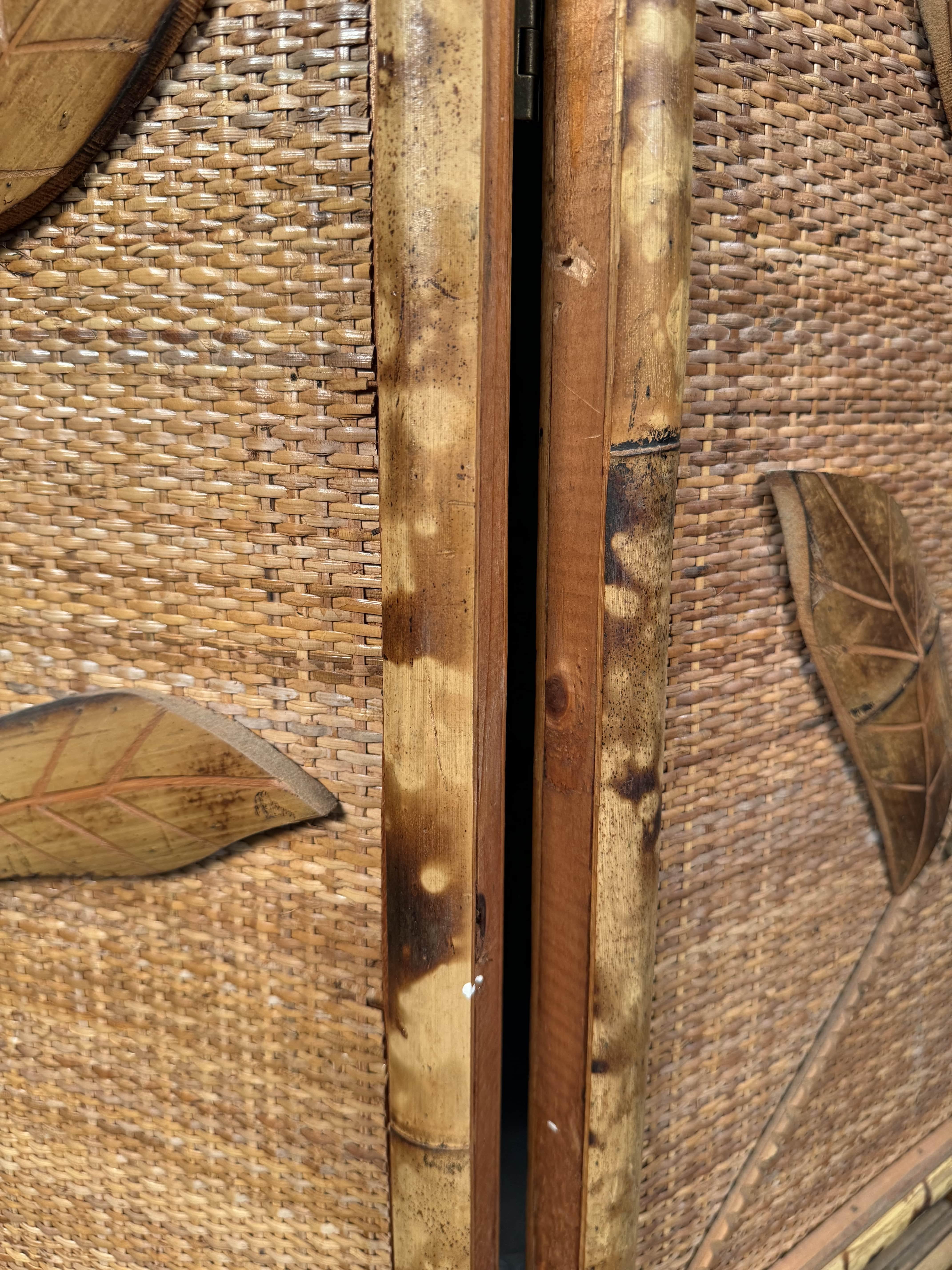 French Riviera Three Paneled Rattan & Bamboo Divider For Sale 7