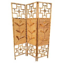 French Riviera Three Paneled Rattan & Bamboo Divider