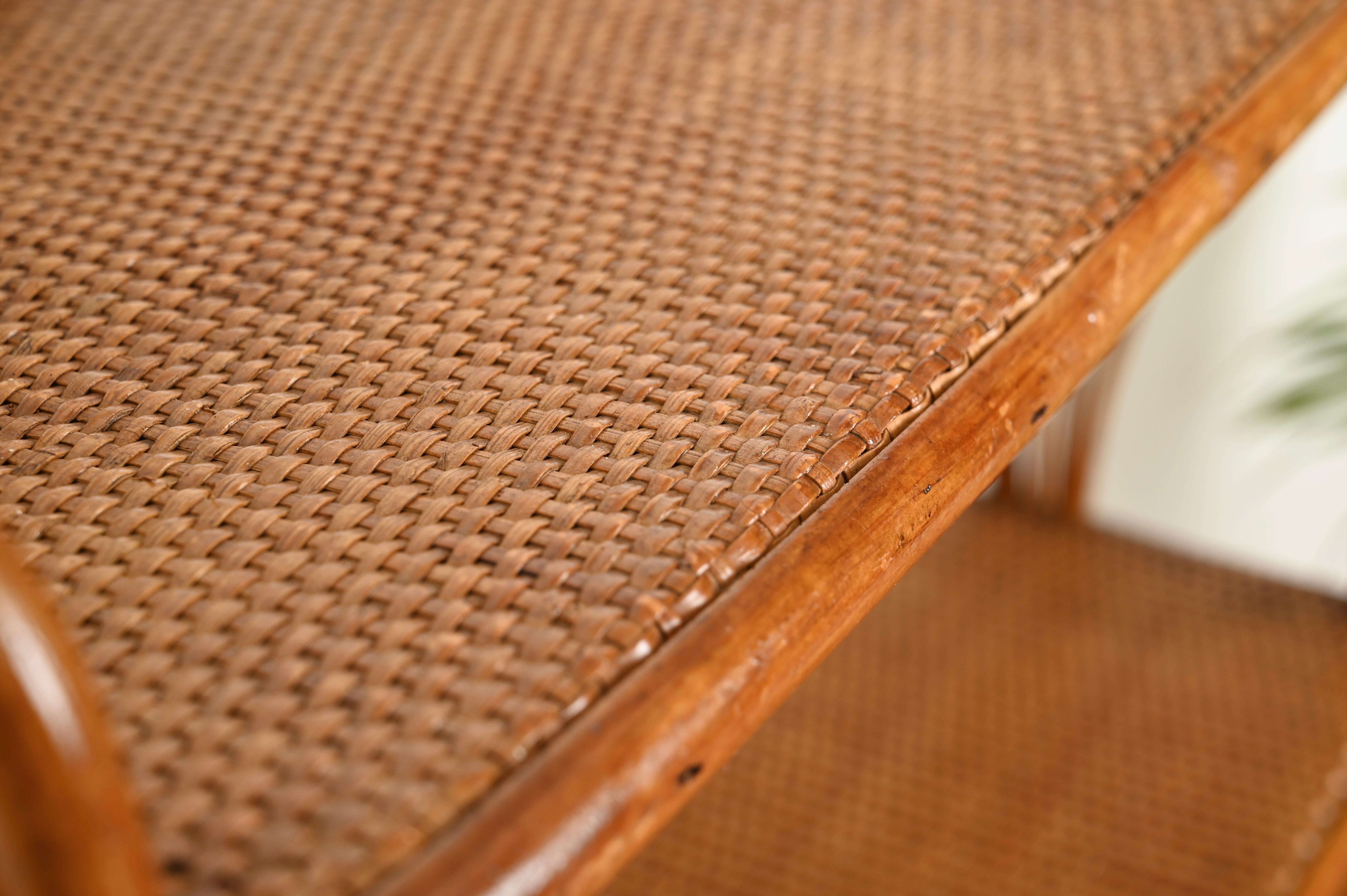 French Riviera Three-Tier Wall Shelf in Bamboo and Rattan, Italy 1960s 7