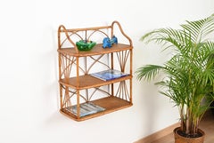 French Riviera Three-Tier Wall Shelf in Bamboo and Rattan, Italy 1960s