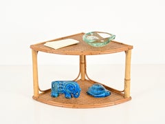 Französische Riviera Zweistöckiges Wandregal aus geschwungenem Bambus und Weide, Italien 1970er