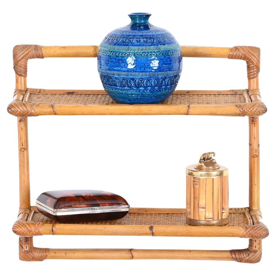 Restored Tiger Bamboo Two-Tier Short Shelf with Bottom Shelf For Sale ...