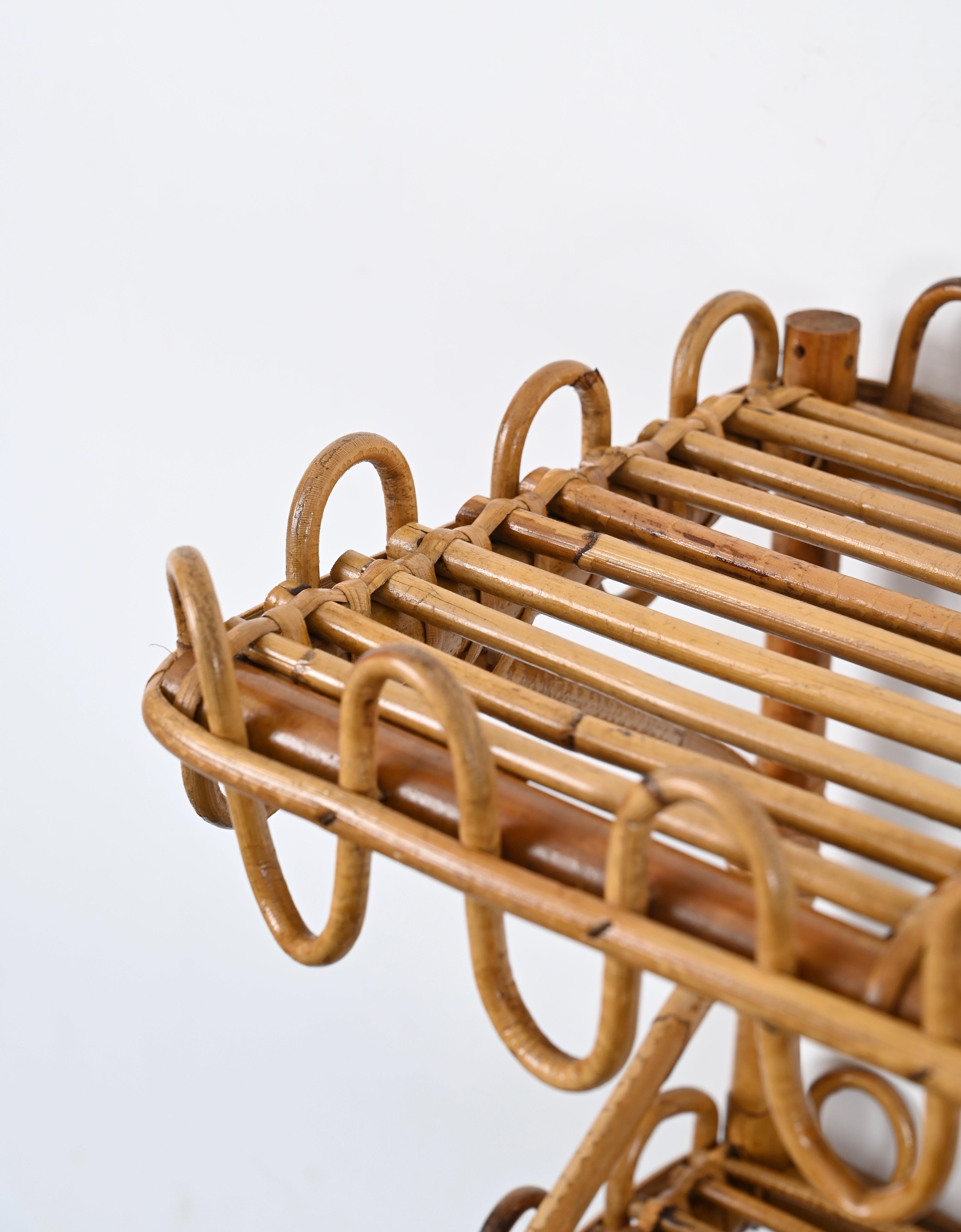 French Riviera Two-Tier Wall Shelf in Rattan, Wicker and Bamboo, Italy 1970s 5