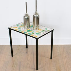 French Riviera Vallauris Modernist Wrought Iron Ceramic Tile Side Table, 1960s