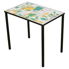 French Riviera Vallauris Modernist Wrought Iron Ceramic Tile Side Table, 1960s