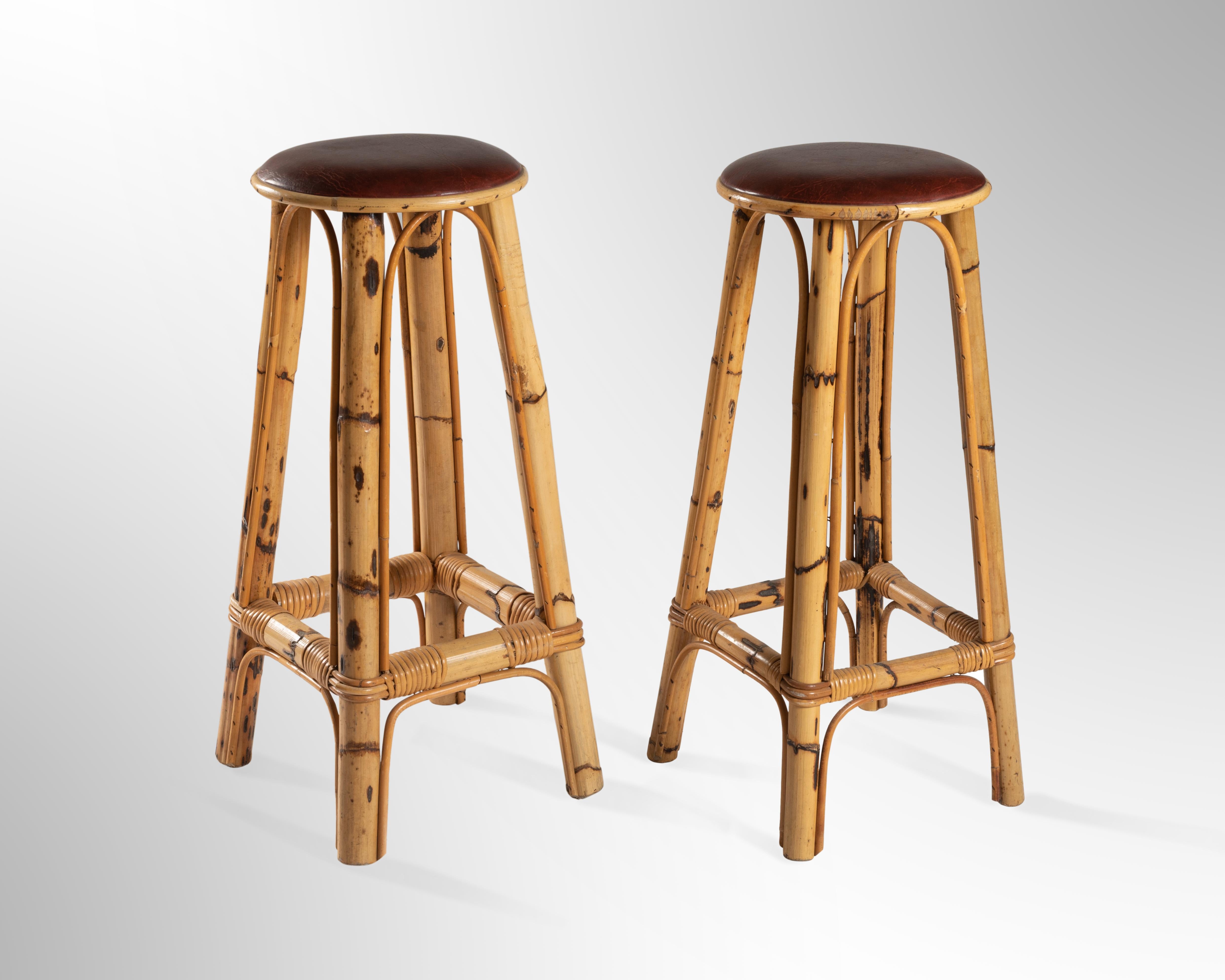 French Riviera Vintage Bambou Bar and Pair of Stools 10