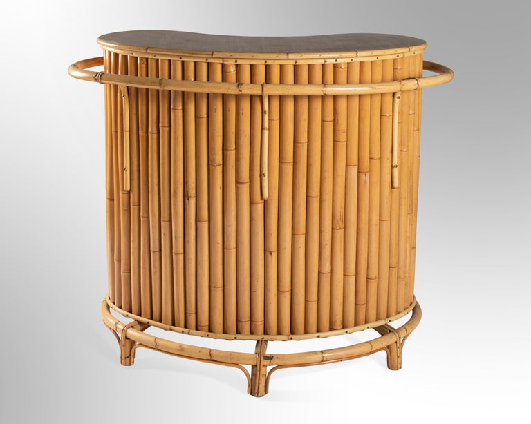 French Riviera Vintage Bambou Bar and Pair of Stools For Sale at 1stDibs