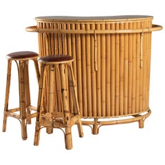 Bar et paire de tabourets en bambou vintage Côte d'Azur