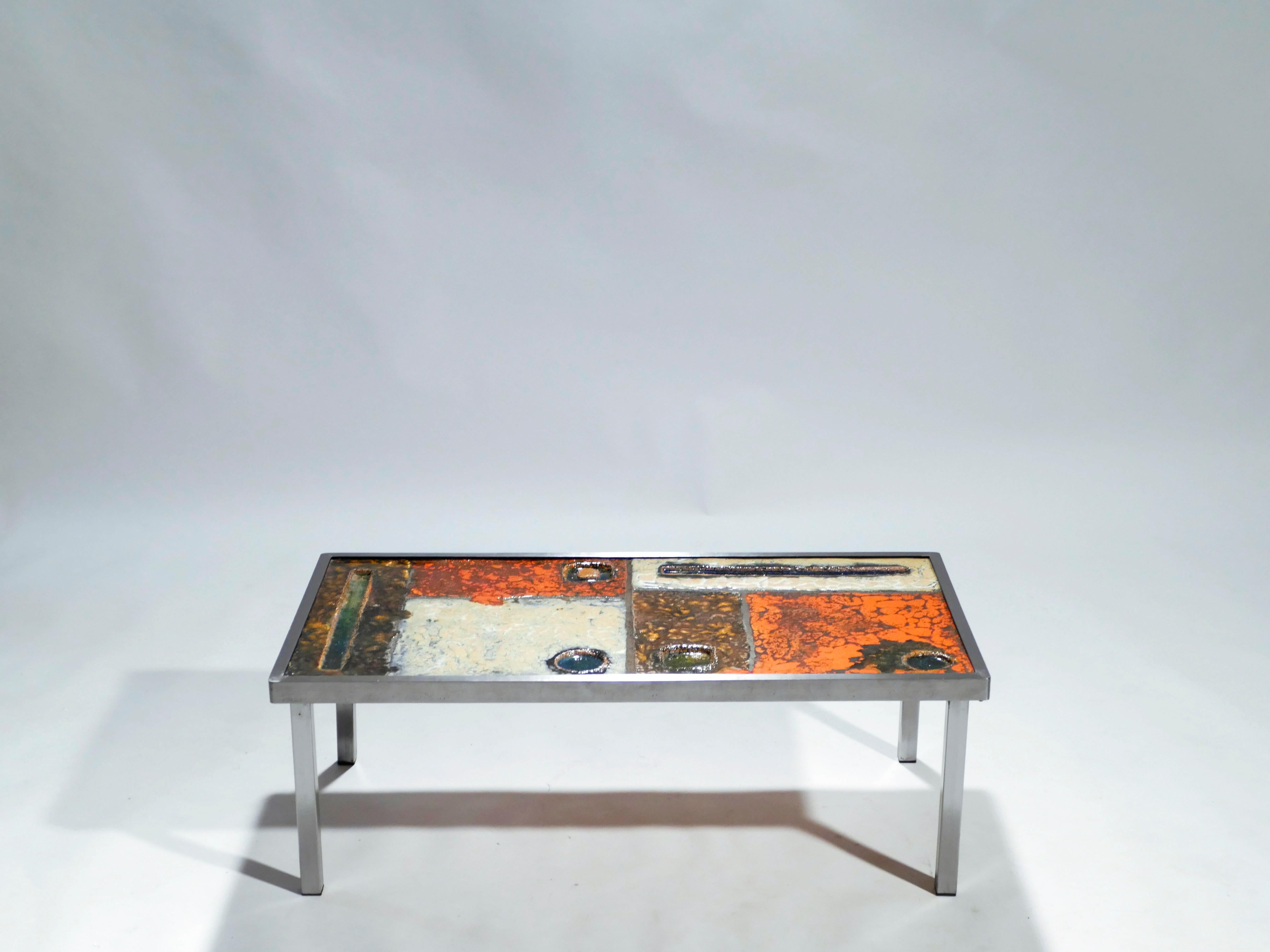 Mid-Century Modern French Robert and Jean Cloutier Ceramic Coffee Table, 1950s