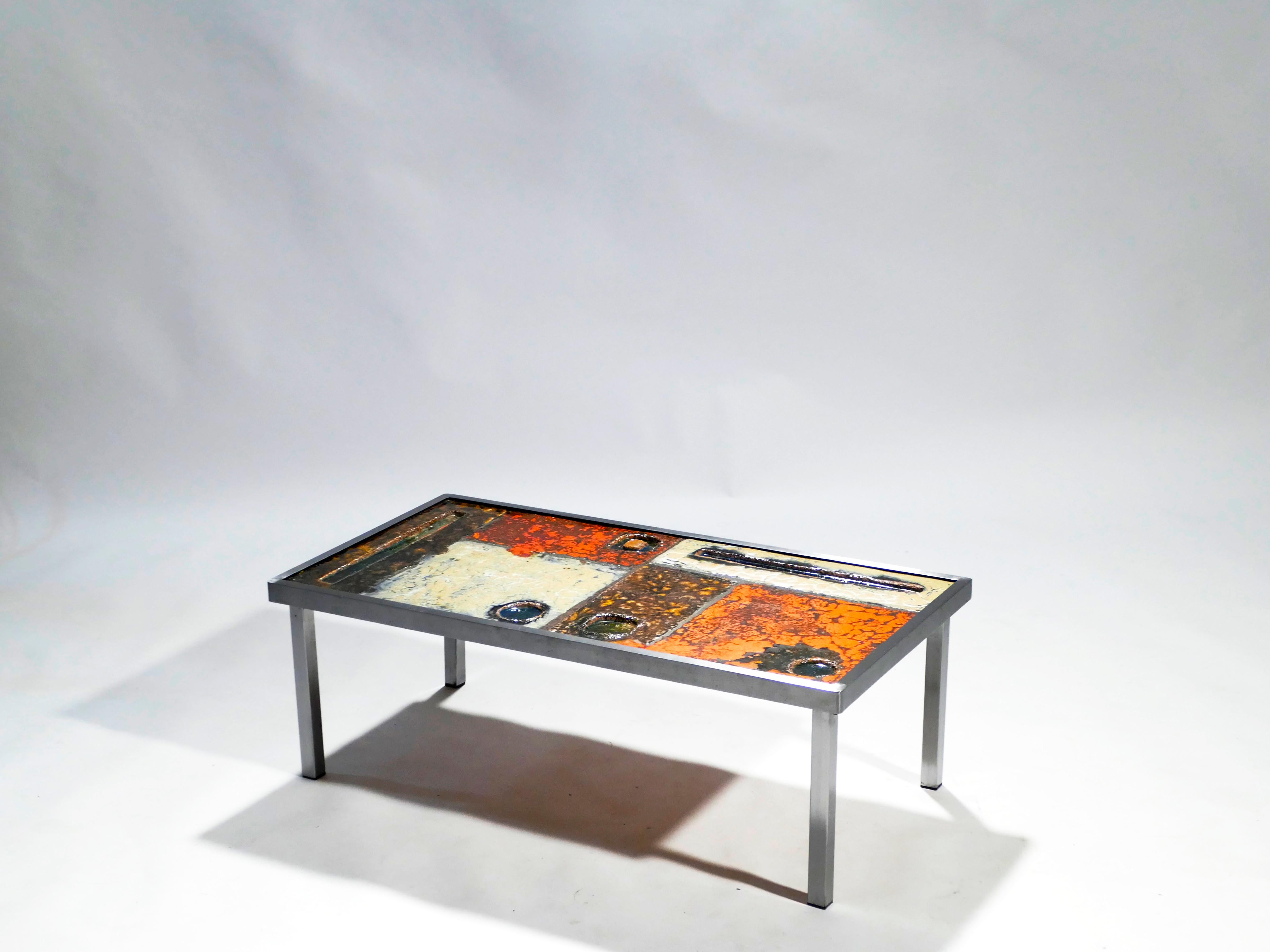 Mid-20th Century French Robert and Jean Cloutier Ceramic Coffee Table, 1950s