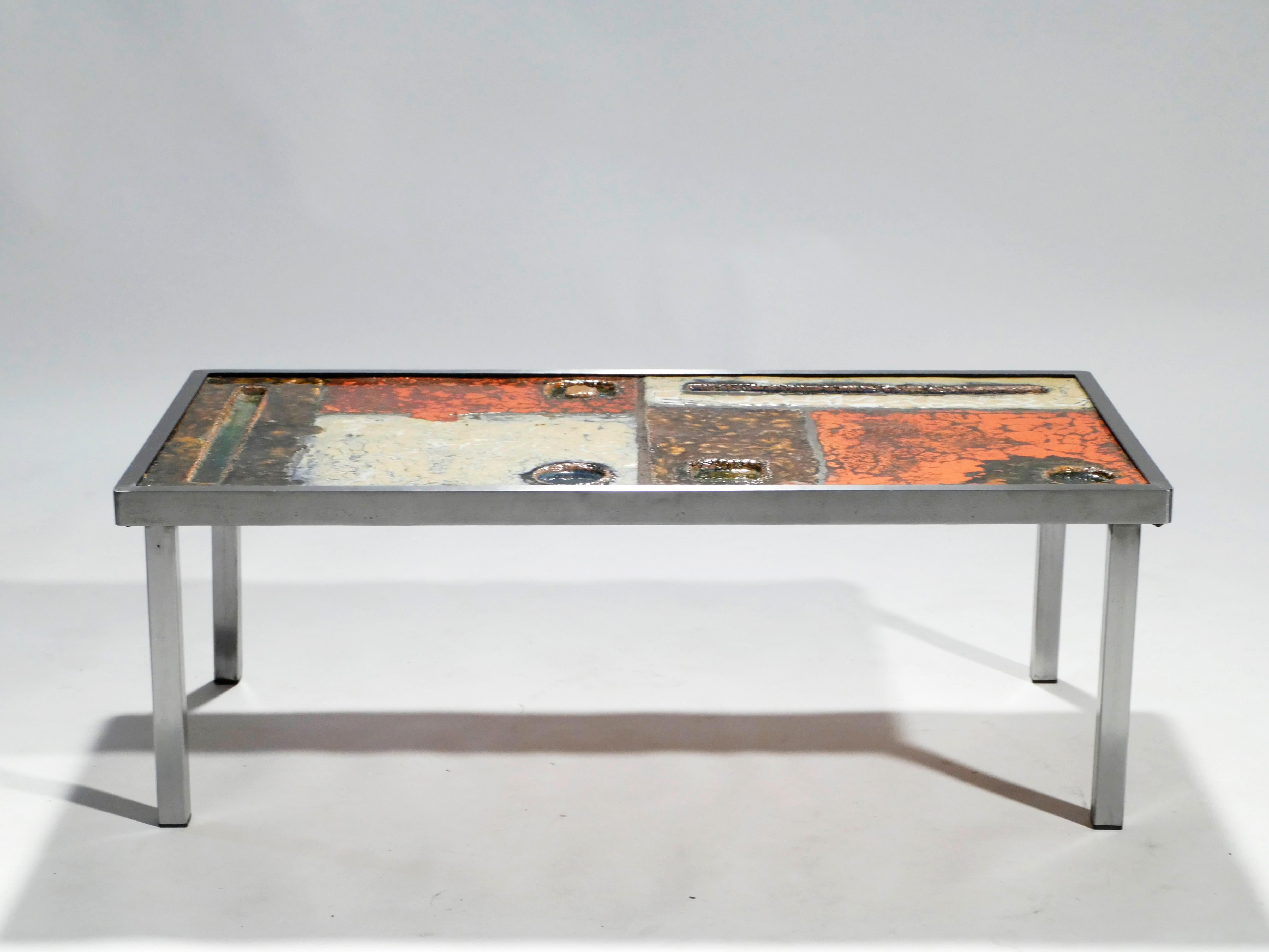French Robert and Jean Cloutier Ceramic Coffee Table, 1950s 2