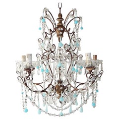 French Robins Egg Blue Opaline Beaded Chandelier, circa 1890