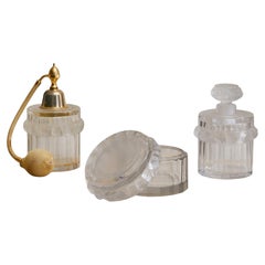 French ‘Robinson’ 3-Piece Crystal Vanity Set by Lalique, 1970s