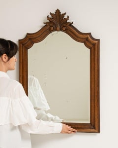 French Rocaille Wall Mirror, Natural Wood Frame, 19th Century, France