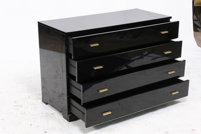 French Roche Bobois 1960s Four Drawer Black Lacquer Dresser With