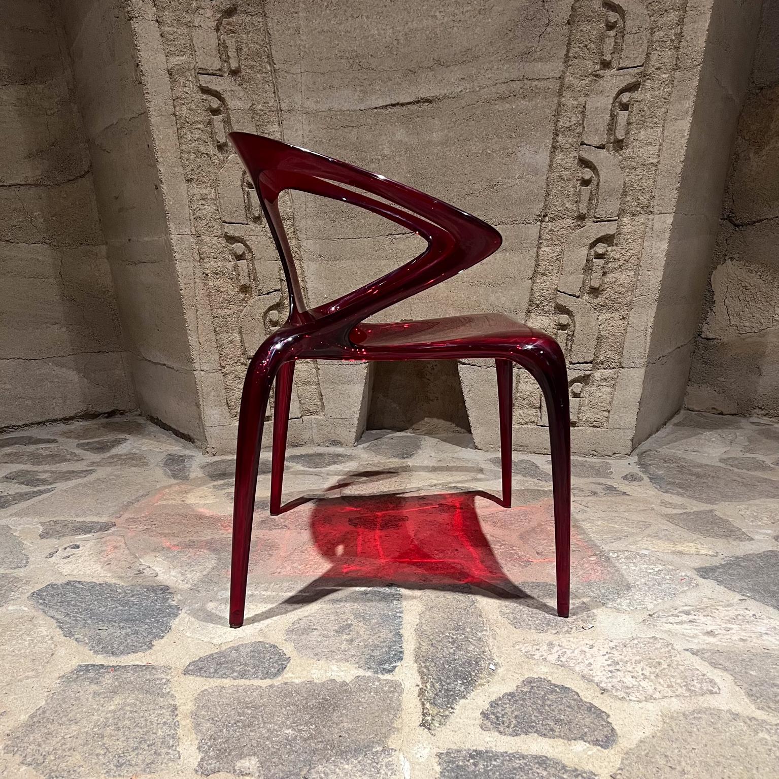 French Roche Bobois Ava Red Bridge Lucite Chairs (2) by Song Wen Zhong 2