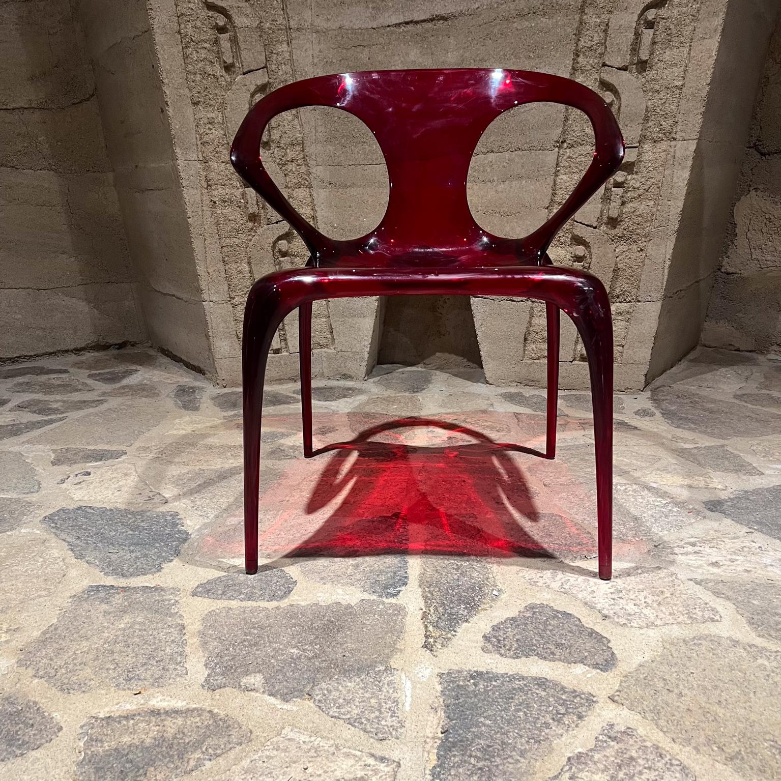 French Roche Bobois Ava Red Bridge Lucite Chairs (2) by Song Wen Zhong 4
