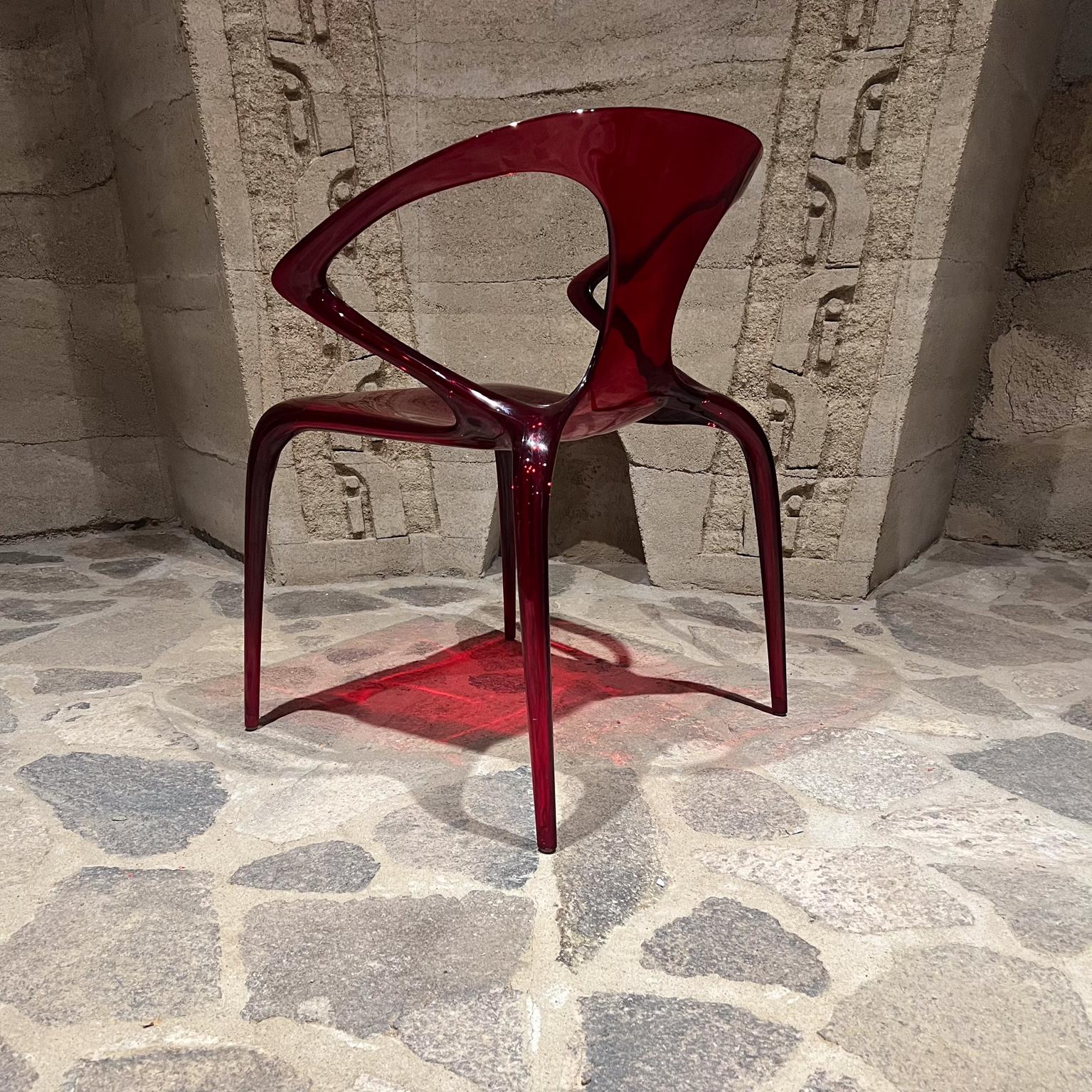 Italian French Roche Bobois Ava Red Bridge Lucite Chairs (2) by Song Wen Zhong