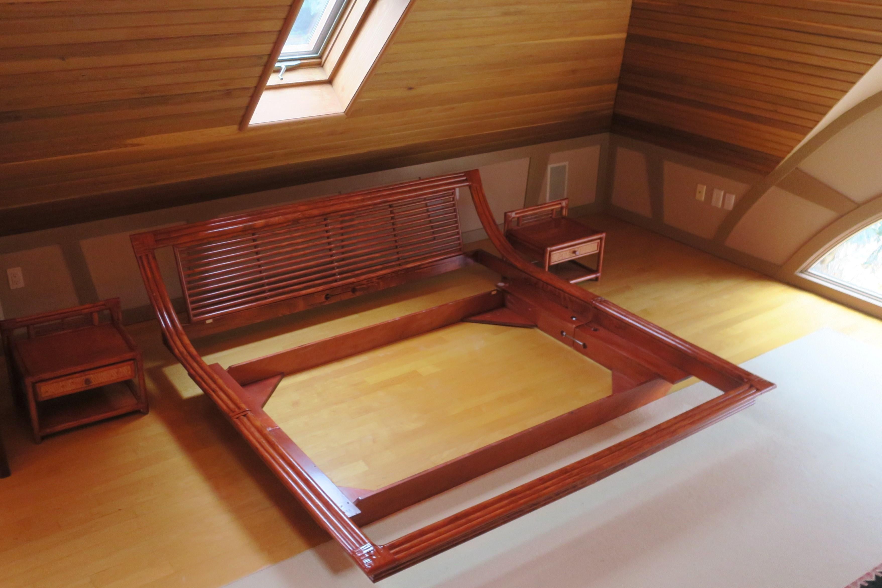 20th Century French Roche Bobois Wicker Rattan Platform Bed Frame