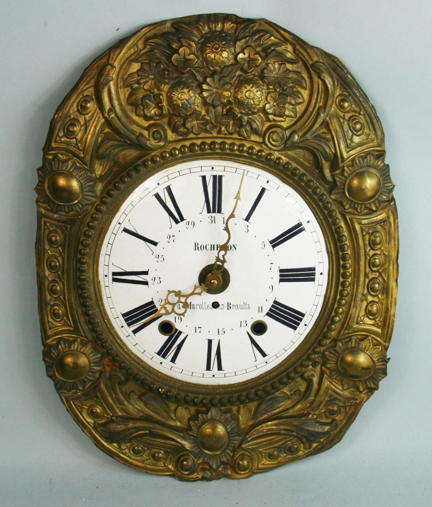 3-676 vintage French enamel and brass clock face
Has matching lower brass piece see 3-677