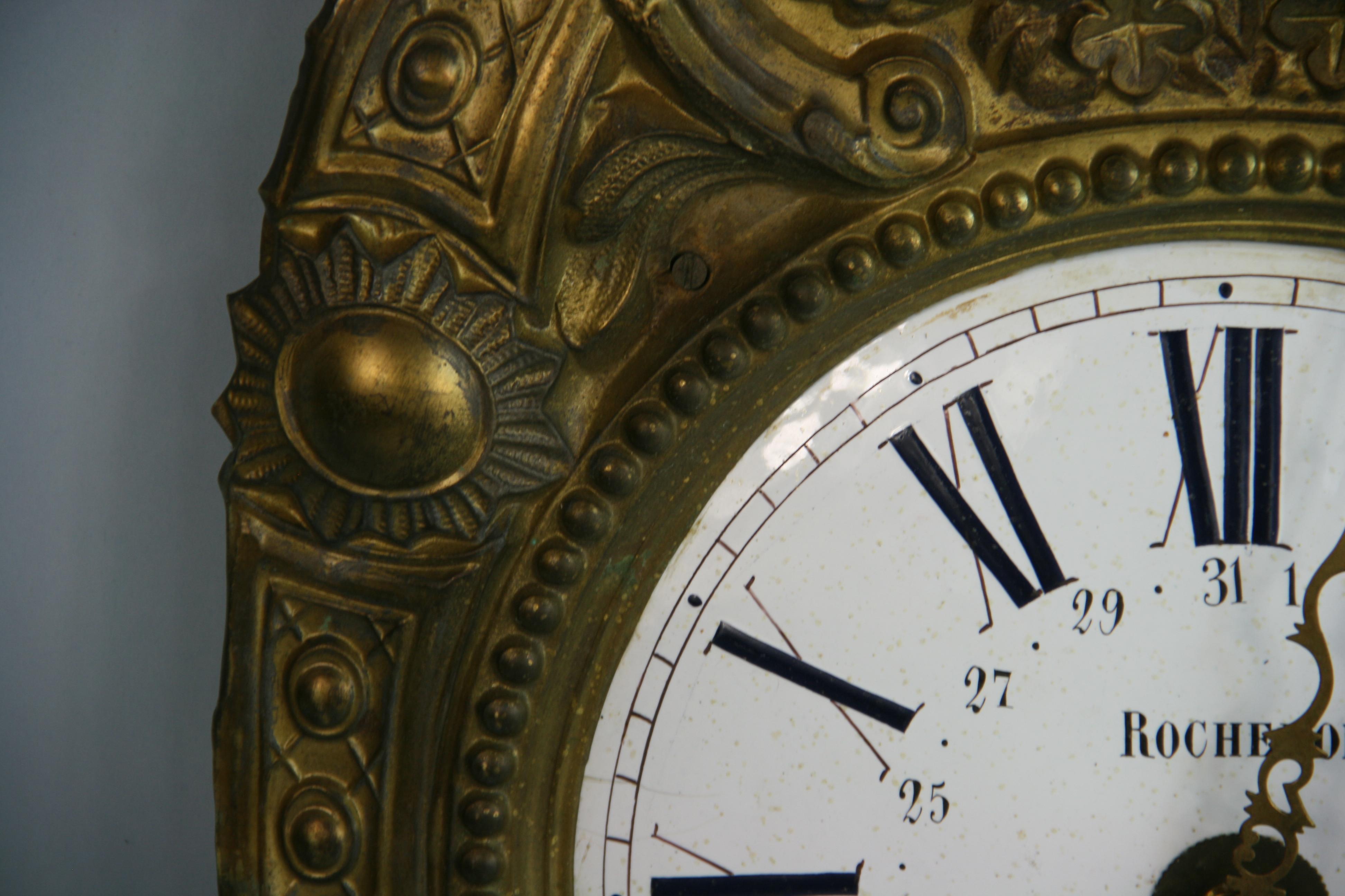 French Rocheron Enameled and Brass Clock Face In Good Condition For Sale In Douglas Manor, NY