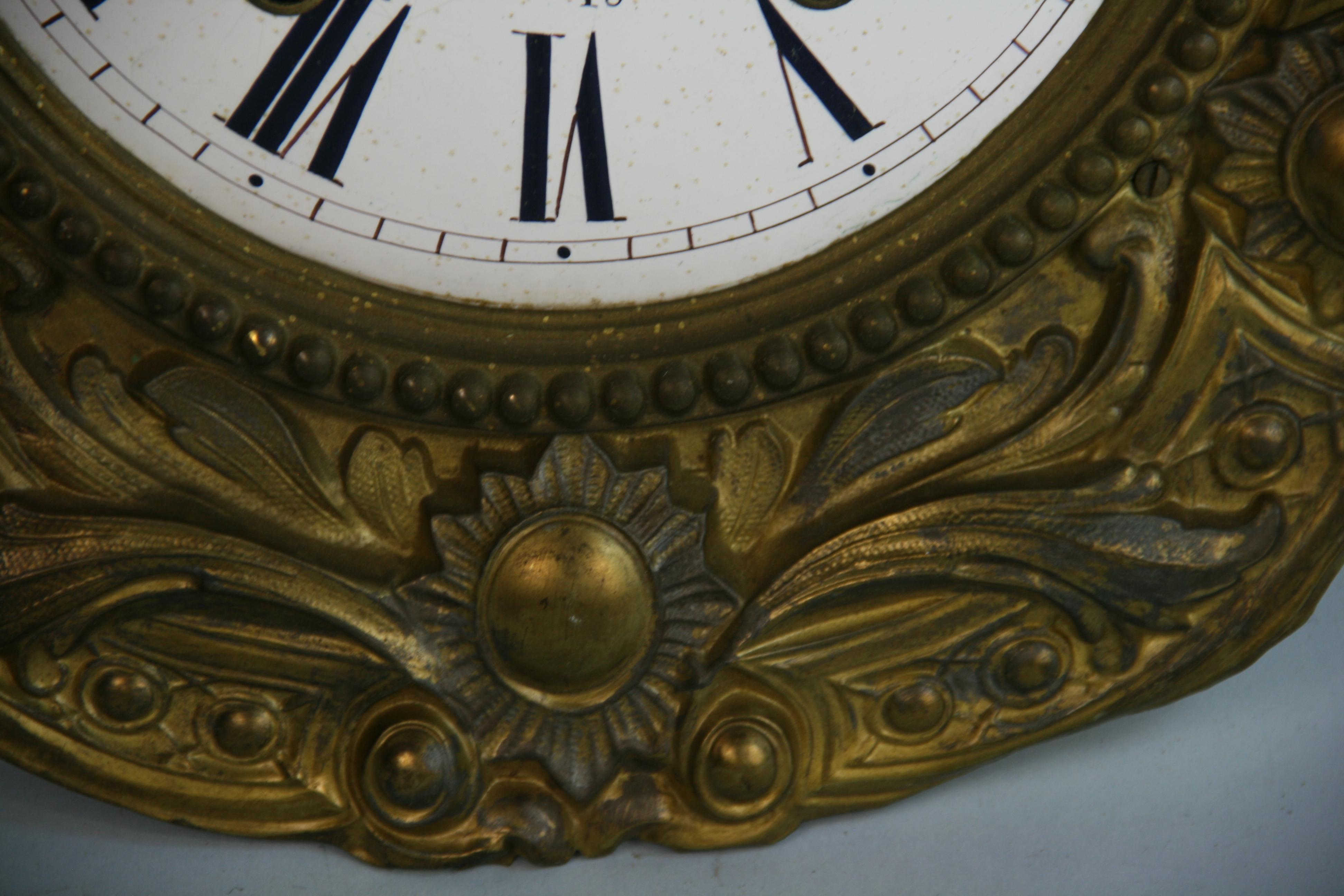 French Rocheron Enameled and Brass Clock Face For Sale 1