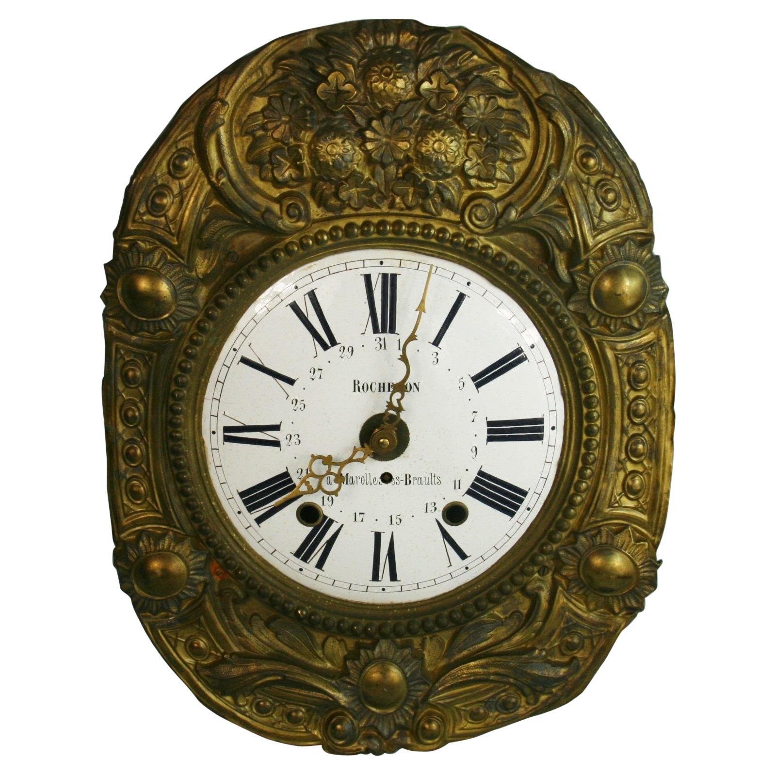 French Rocheron Enameled and Brass Clock Face