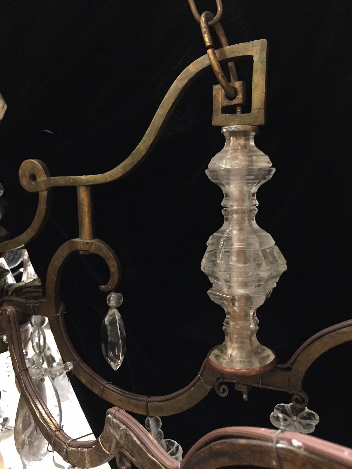 French Rock Crystal and Bronze Chandelier, 19th Century For Sale 7