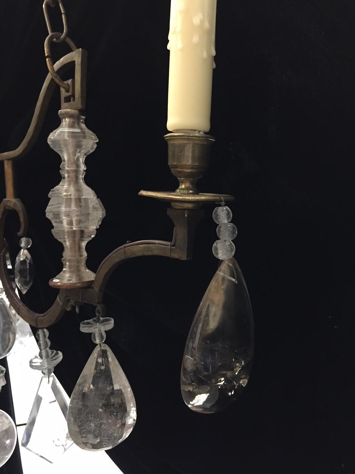 French Rock Crystal and Bronze Chandelier, 19th Century For Sale 8