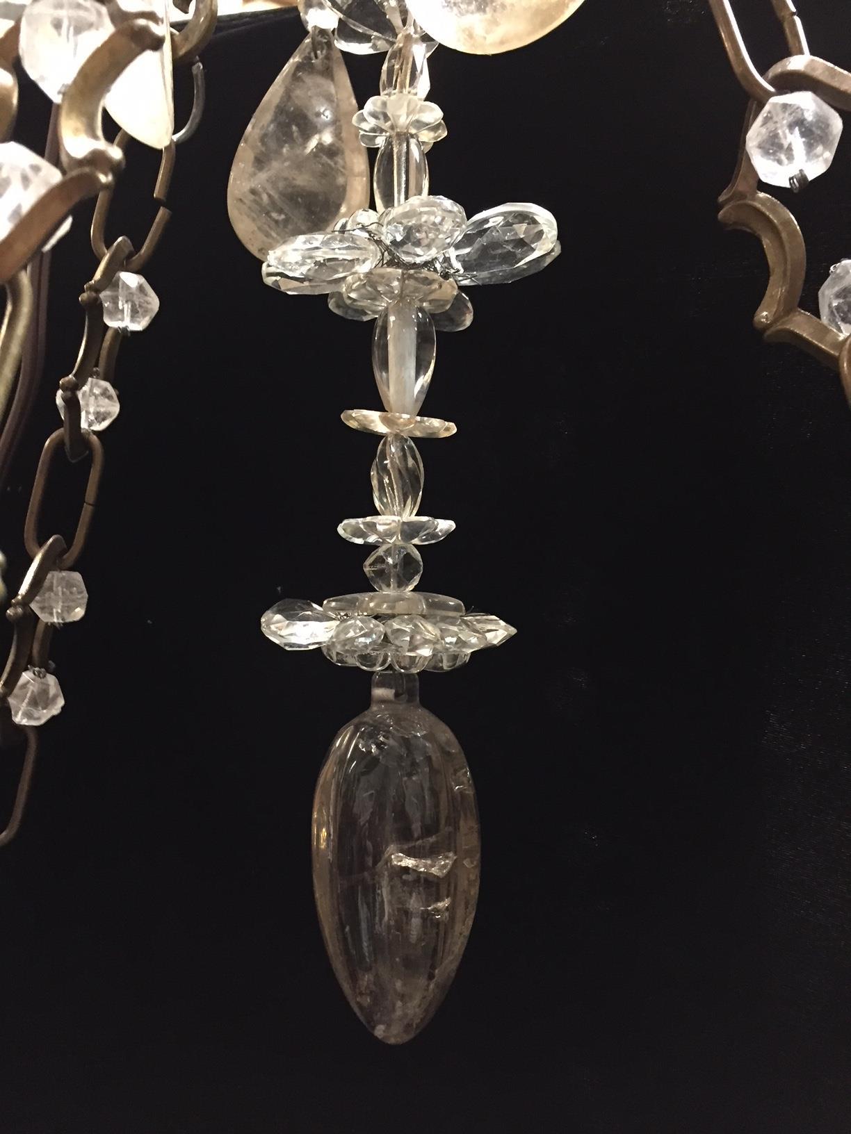 French Rock Crystal and Bronze Chandelier, 19th Century For Sale 9