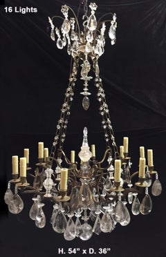 French Rock Crystal and Bronze Chandelier, 19th Century