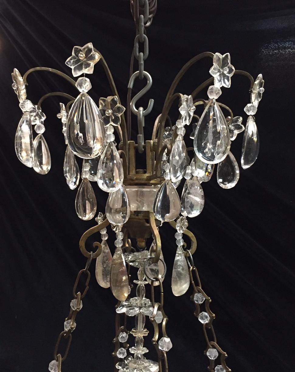 French Rock Crystal and Bronze Chandelier, 19th Century In Good Condition For Sale In Cypress, CA