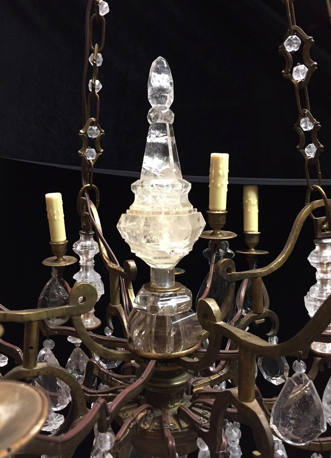 French Rock Crystal and Bronze Chandelier, 19th Century For Sale 1