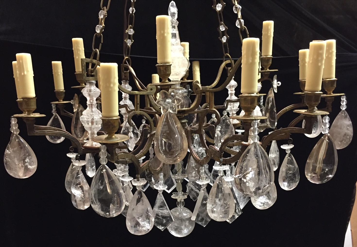 French Rock Crystal and Bronze Chandelier, 19th Century For Sale 2