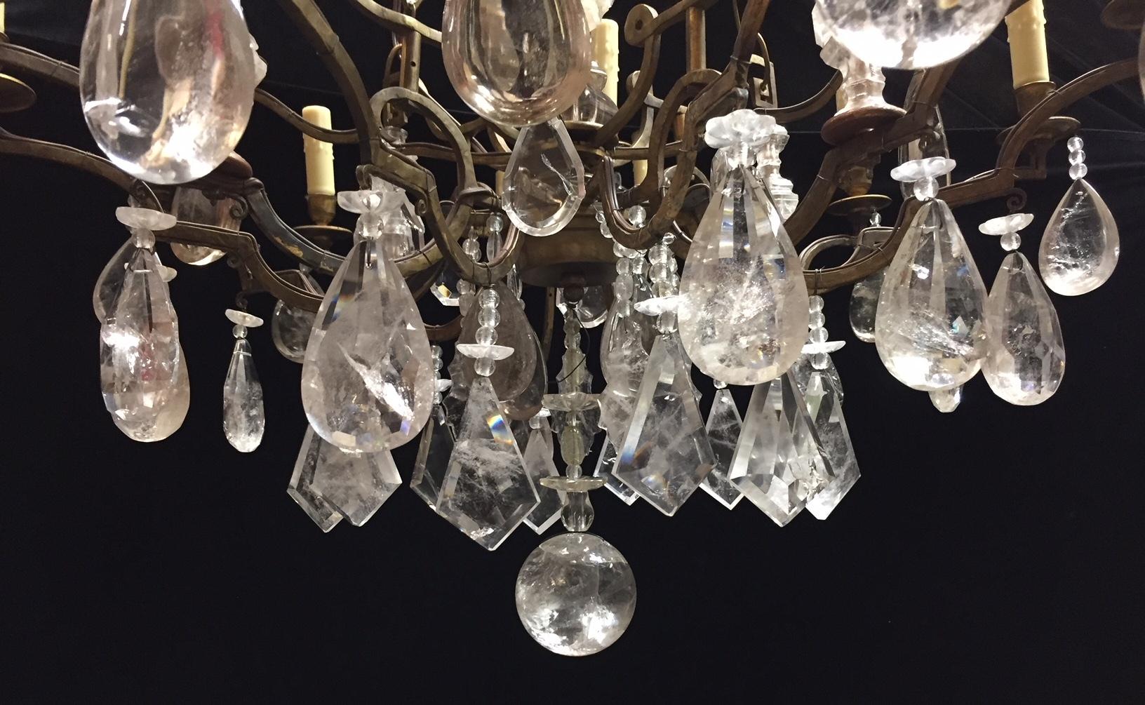 French Rock Crystal and Bronze Chandelier, 19th Century For Sale 3