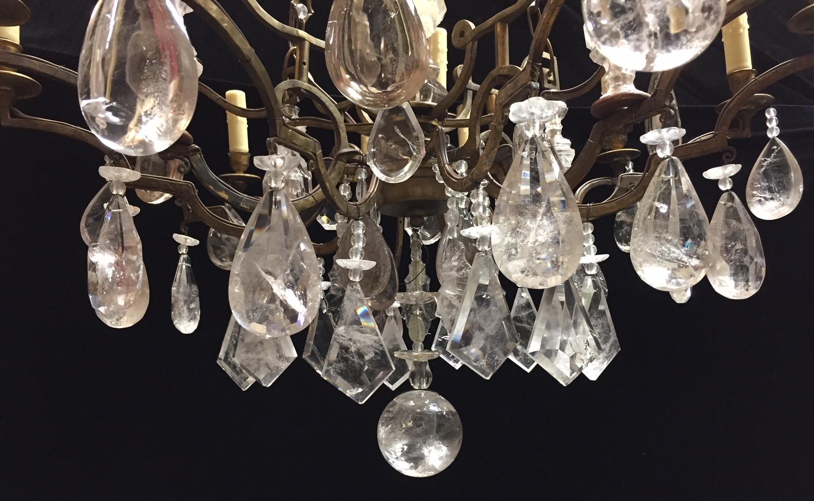 French Rock Crystal and Bronze Chandelier, 19th Century For Sale 4