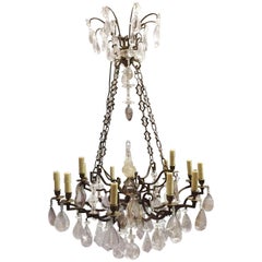French Rock Crystal and Bronze Chandelier, 19th Century