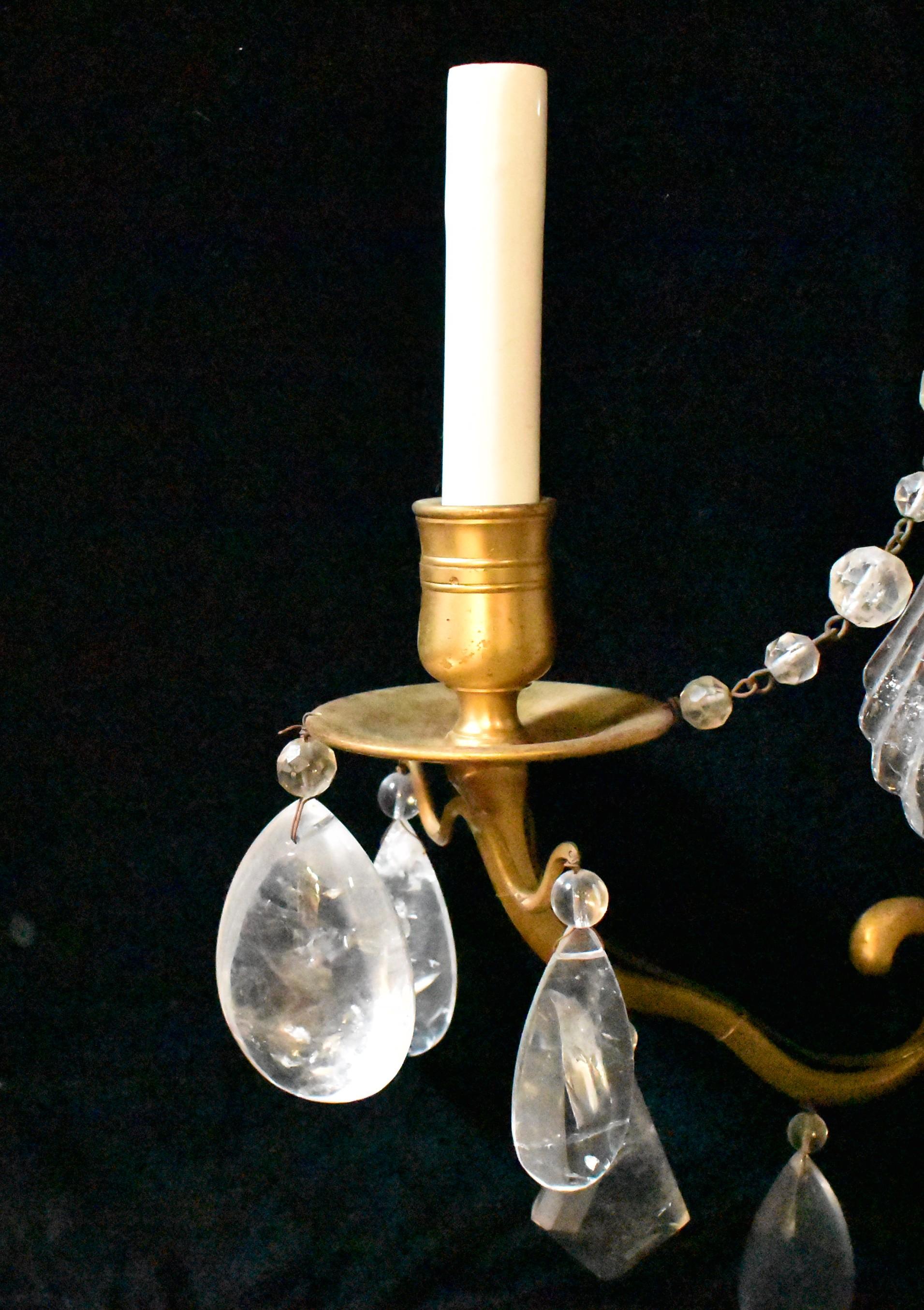 Girandoles en cristal de roche et bronze doré, 19e siècle en vente 2